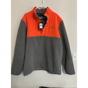 Under Armour Loose Golf Sherpa 1/4 Snap‎ Men’s Pullover XXL Grey/Orange NWT